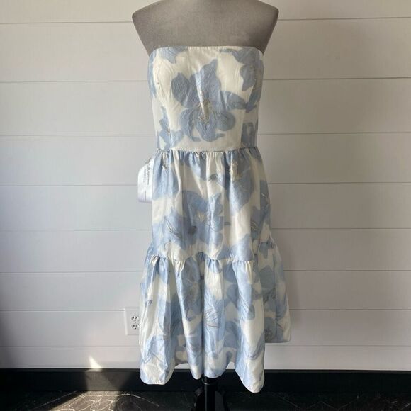 Kay Unger CASSIE MIDI DRESS Size 12 Blue, Silver, White - Picture 3 of 13